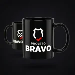 Frente e verso flutuando - Caneca de Cerâmica Preto Brilhante - Duo Logo