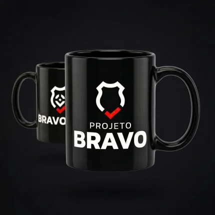 Frente e verso flutuando - Caneca de Cerâmica Preto Brilhante - Duo Logo