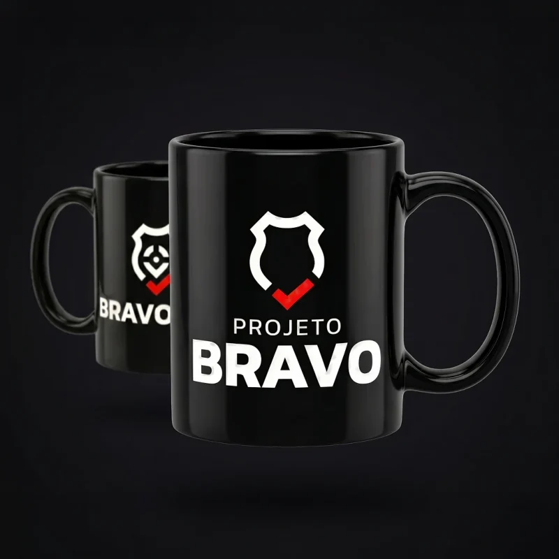 Frente e verso flutuando - Caneca de Cerâmica Preto Brilhante - Duo Logo