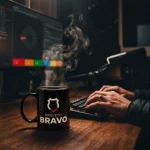 PB Ambientado - Caneca de Cerâmica Preto Brilhante - Duo Logo